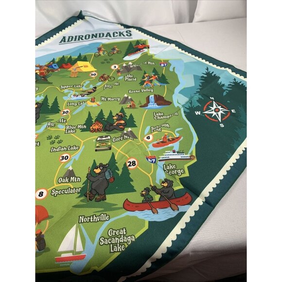 Adirondack Map Bandana handkerchief kerchief 20"Adirondack New York hiking NEW - Picture 5 of 5